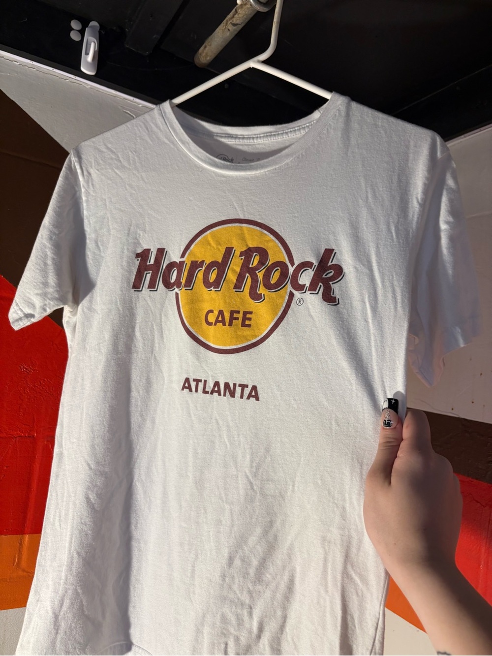 Hard Rock Cafe Woman’s White Tee with Yellow & Maroon Logo - Atlanta